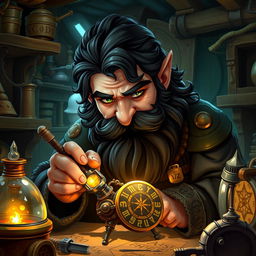 A highly detailed and realistic art style illustration of a dexterous male gnome wizard known for his perfectionism