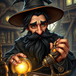 A highly detailed and realistic art style illustration of a dexterous male gnome wizard known for his perfectionism