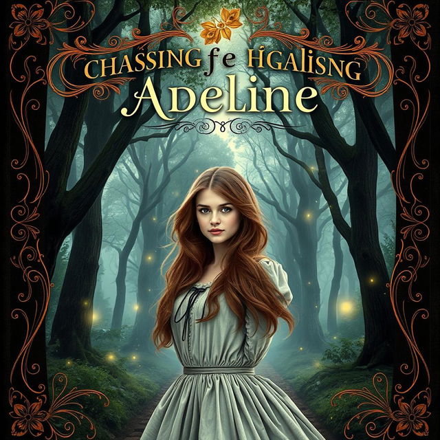 A captivating book cover inspired by the style of 'Chasing Adeline', featuring a beautifully intricate design with a blend of mystery and romance