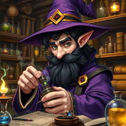 A highly detailed and realistic art style illustration of a dexterous male gnome wizard, renowned for his perfectionism
