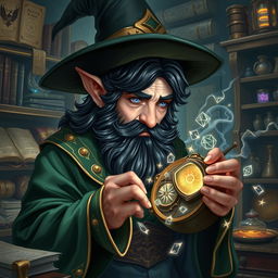 A highly detailed and realistic art style illustration of a dexterous male gnome wizard recognized for his perfectionism