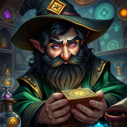 A highly detailed and realistic art style illustration of a dexterous male gnome wizard, characterized by his perfectionism