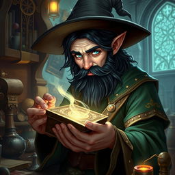 A highly detailed and realistic art style illustration of a dexterous male gnome wizard, known for his perfectionism