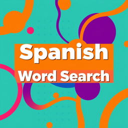 A vibrant and modern book cover design for a Spanish Word Search puzzle book, tailored to appeal to an adult audience