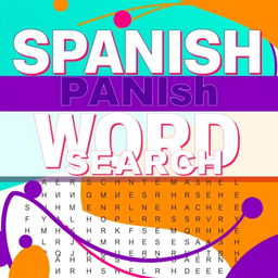 A vibrant and modern book cover design for a Spanish Word Search puzzle book, tailored to appeal to an adult audience