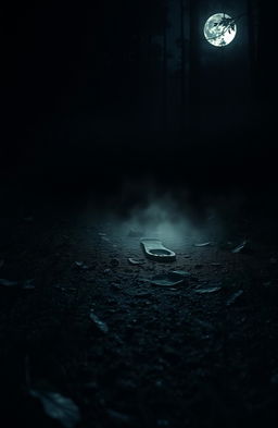 A mysterious scene depicting a solitary footprint in the midst of dark surroundings, highlighted by soft, ambient moonlight