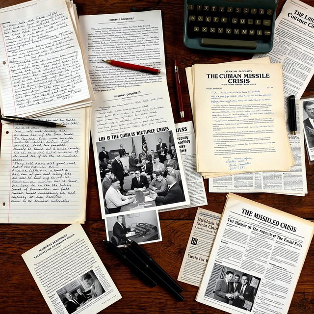 An array of historical documents related to the Cuban Missile Crisis, including handwritten notes from U