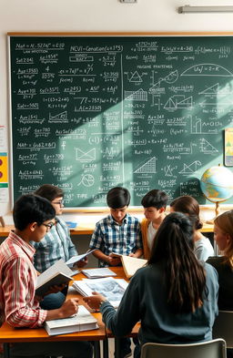 A detailed and visually engaging educational scene illustrating fundamental Mathematics and Physics concepts