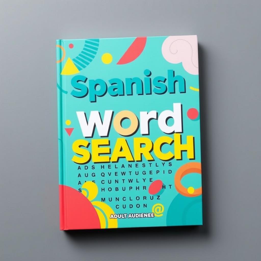 A vibrant and modern book cover design for a Spanish Word Search puzzle book
