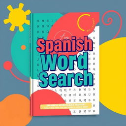 A vibrant and modern book cover design for a Spanish Word Search puzzle book