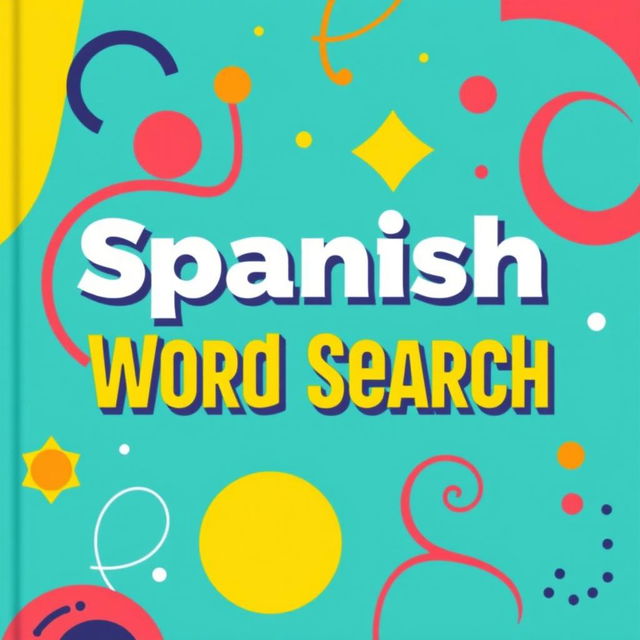 A vibrant and modern book cover design for a Spanish Word Search puzzle book