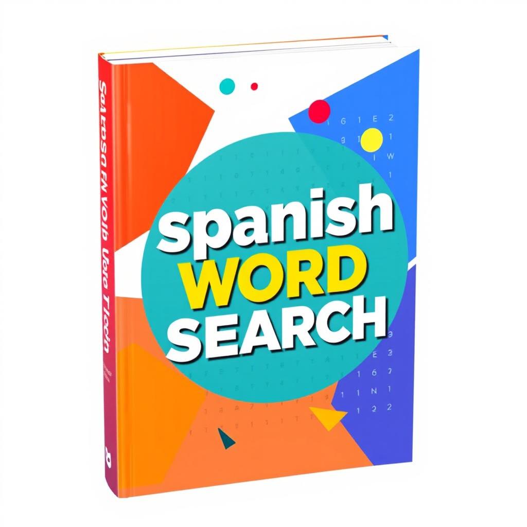 A vibrant and modern book cover for a Spanish Word Search puzzle book, designed to appeal to an adult audience