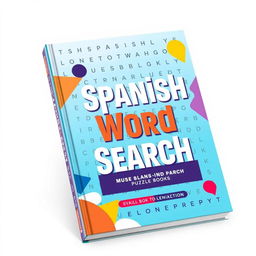 A vibrant and modern book cover for a Spanish Word Search puzzle book, designed to appeal to an adult audience