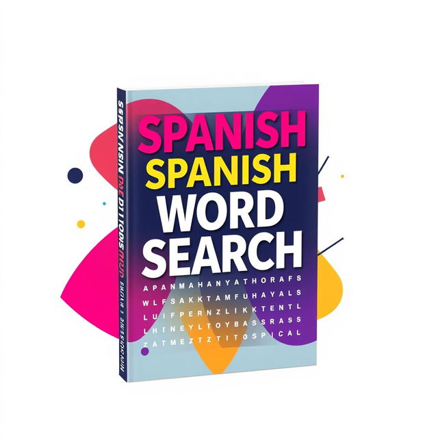 A vibrant and modern book cover for a Spanish Word Search puzzle book, designed to appeal to an adult audience