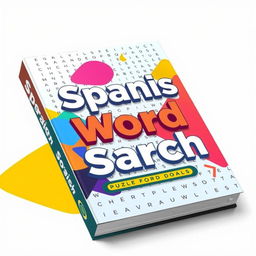 A vibrant and modern book cover for a Spanish Word Search puzzle book, designed to appeal to an adult audience