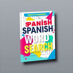 A striking book cover design for a Spanish Word Search puzzle book, appealing to an adult audience