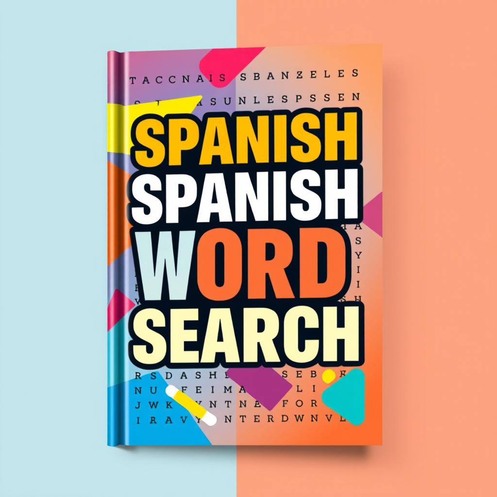 A striking book cover design for a Spanish Word Search puzzle book, appealing to an adult audience