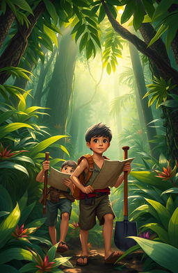 Two young villagers from Kaban embarking on an adventurous quest to uncover the mystery of hidden treasure located in the forbidden forest surrounding their village