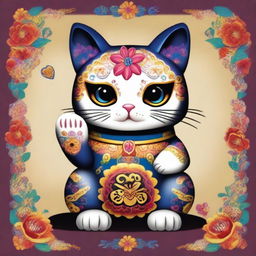 A top-quality digital art image illustrating an irresistibly cute Maneki Neko