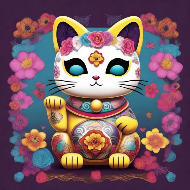 A top-quality digital art image illustrating an irresistibly cute Maneki Neko