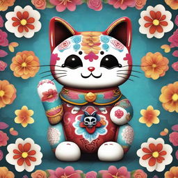 A top-quality digital art image illustrating an irresistibly cute Maneki Neko