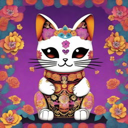 A top-quality digital art image illustrating an irresistibly cute Maneki Neko