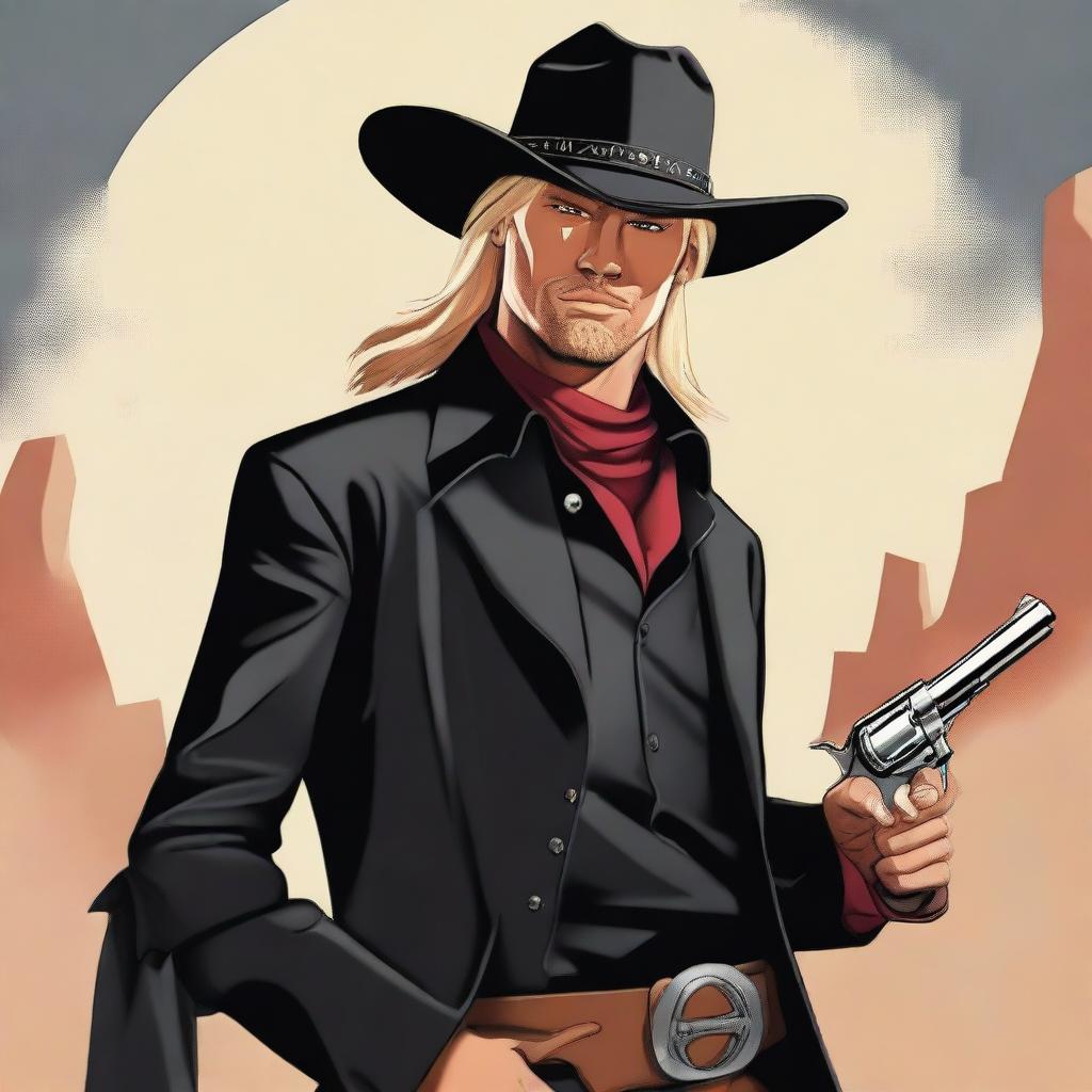 A high-quality digital art image showcasing a male cowboy with a strong presence