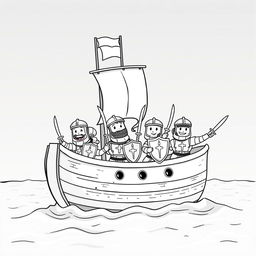 A whimsical and cute illustration of a medieval ship, portrayed in a fun and childish style