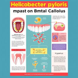 An educational poster illustrating the relationship between Helicobacter pylori and dental calculus