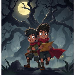 Brave Rizky, accompanied by his friend Wahyu, searching for treasure in a forbidden forest filled with mystery