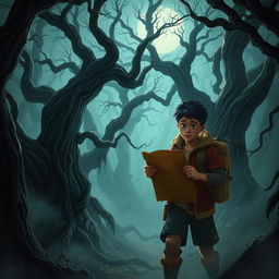 Brave Rizky, accompanied by his friend Wahyu, embarking on a treasure hunt in a forbidden forest filled with mystery