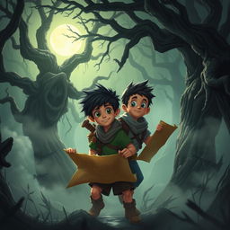 Brave Rizky, accompanied by his friend Wahyu, embarking on a treasure hunt in a forbidden forest filled with mystery