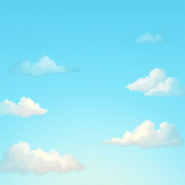 A beautifully illustrated scene featuring fluffy, white clouds scattered across a vibrant blue sky