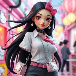 A 3D render of Hello Kitty reimagined as an adult woman