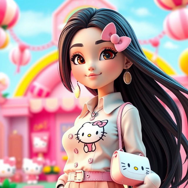 A 3D render of Hello Kitty reimagined as an adult woman