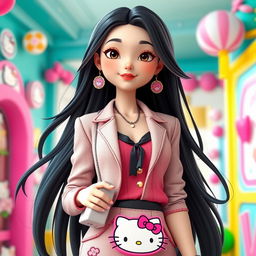 A 3D render of Hello Kitty reimagined as an adult woman