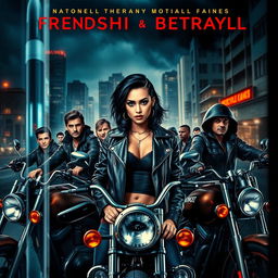 A striking book cover featuring a motorcycle gang in a dynamic urban setting, embodying themes of friendship and betrayal