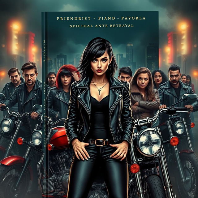 A striking book cover featuring a motorcycle gang in a dynamic urban setting, embodying themes of friendship and betrayal