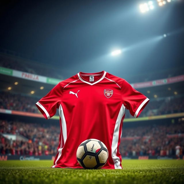 A stylish Puma football jersey in a vibrant red color scheme with white accents