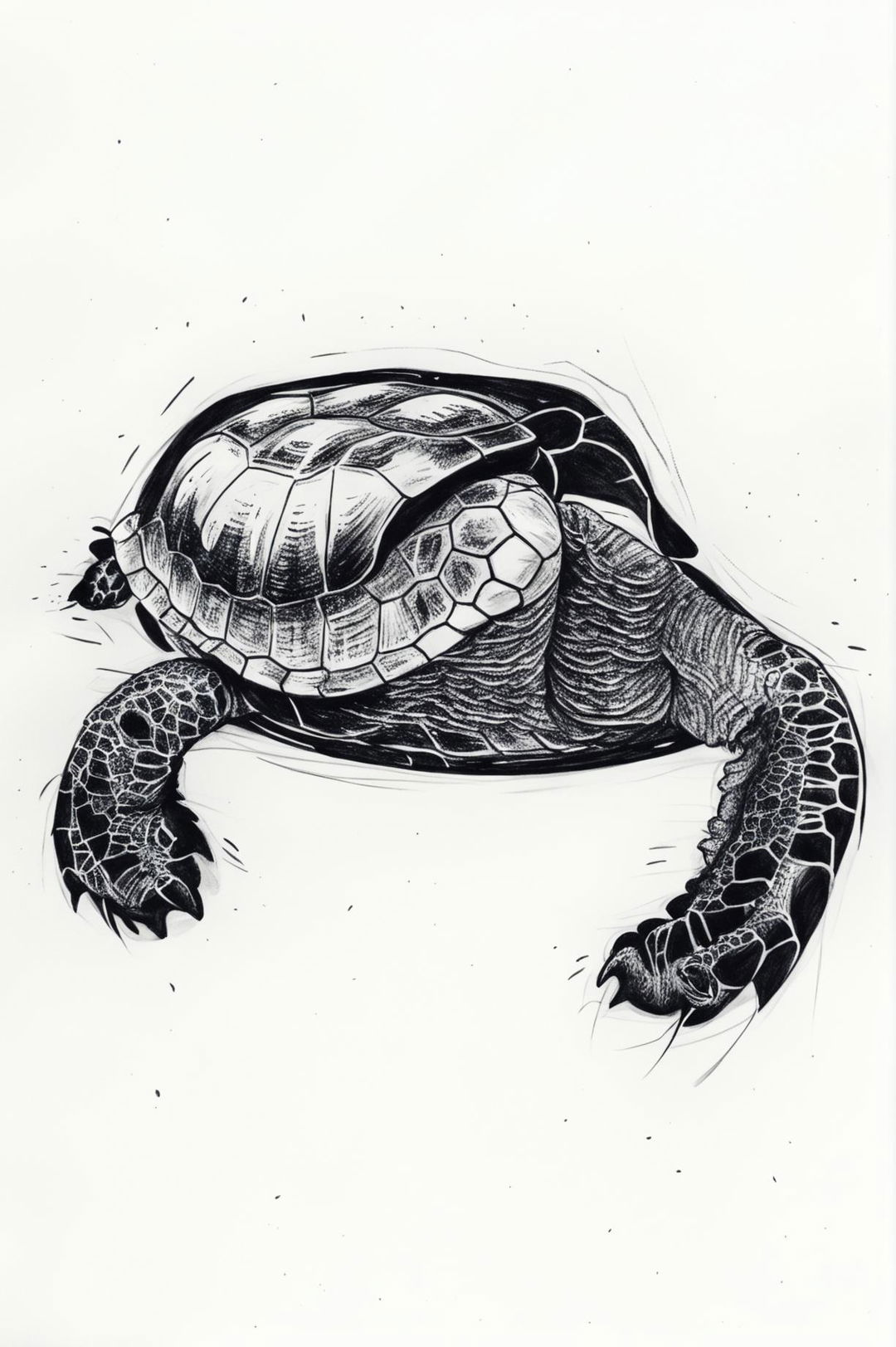 A high-quality, hand-drawn sketch that outlines a turtle