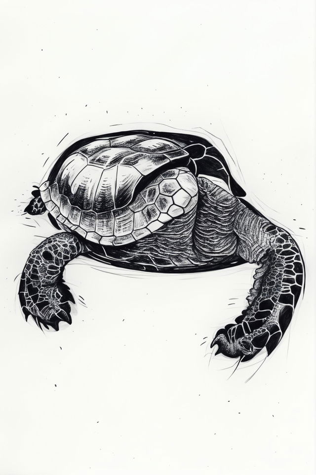 A high-quality, hand-drawn sketch that outlines a turtle