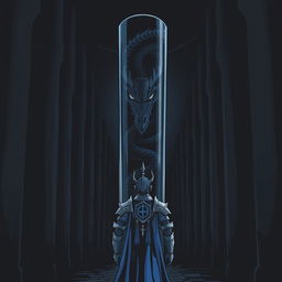 In a hand-drawn anime style, depicting a dark room filled with eerie, plain black columns