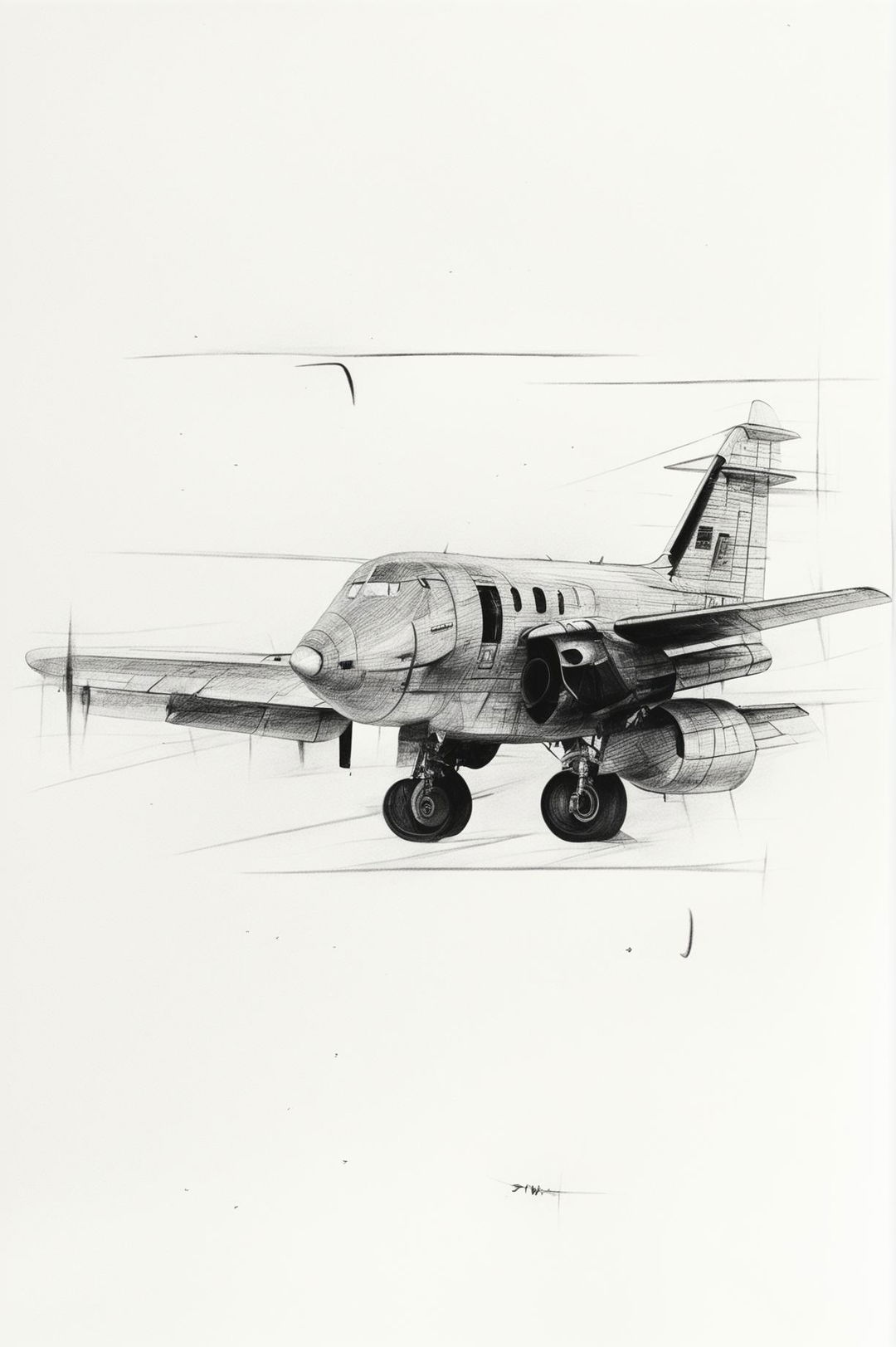 A simple, high-quality pencil sketch of an airplane