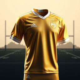 A stunning depiction of a gold and white football jersey displayed elegantly against a neutral background