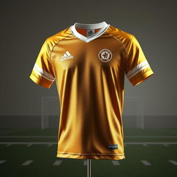 A stunning depiction of a gold and white football jersey displayed elegantly against a neutral background