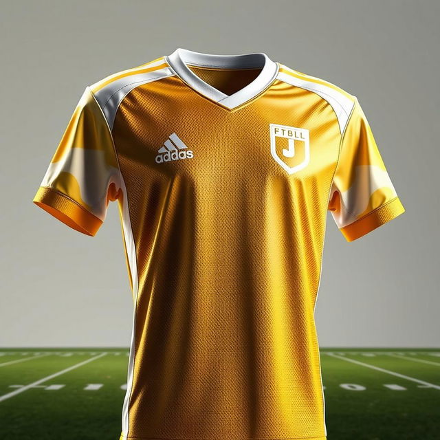 A stunning depiction of a gold and white football jersey displayed elegantly against a neutral background