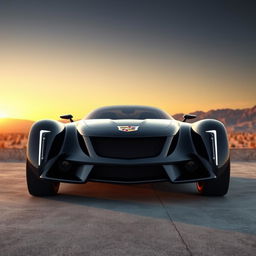A digital rendering of a futuristic car in a sleek black color, featuring a modern design inspired by 1950s Cadillacs