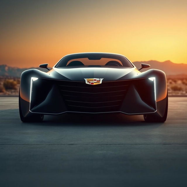 A digital rendering of a futuristic car in a sleek black color, featuring a modern design inspired by 1950s Cadillacs