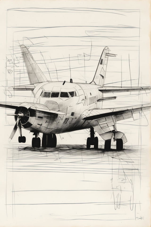 A simplistic and slightly messy pencil sketch of an airplane