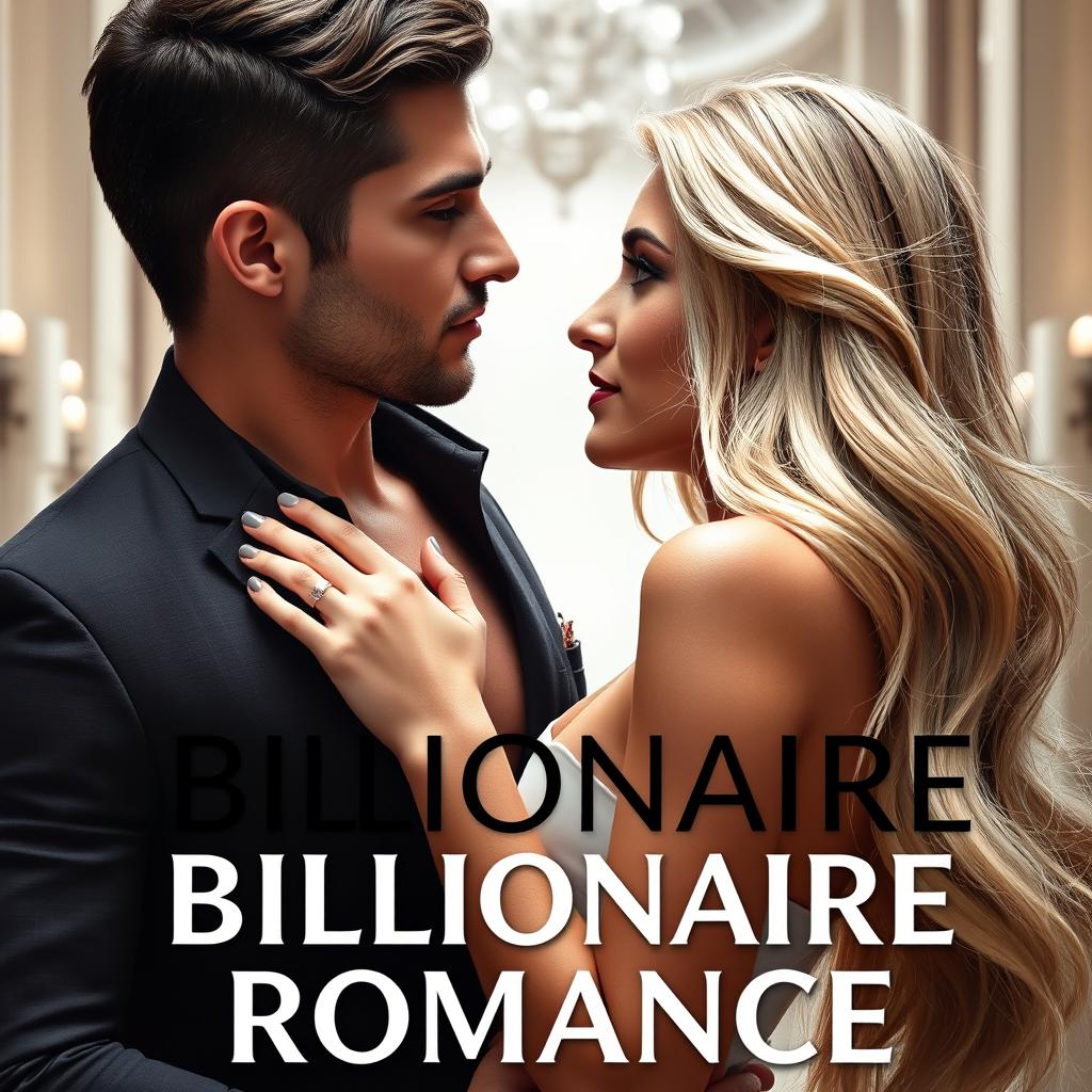 A striking billionaire romance book cover featuring a glamorous couple without any text at the top